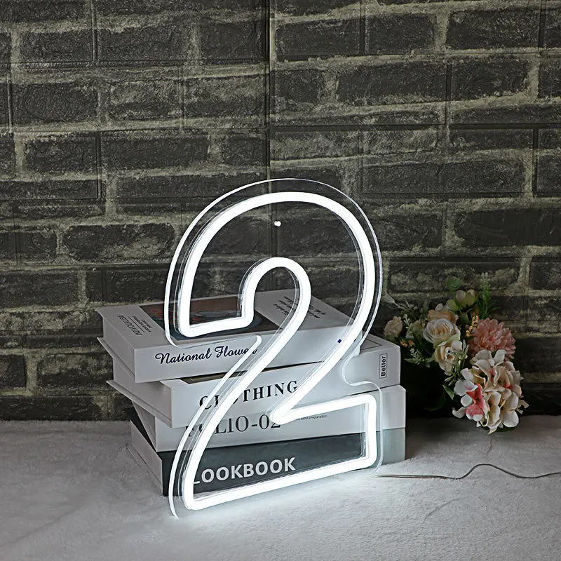 Number Neon Sign Birthday Acrylic Lights 0 to 9 with Switch for Wedding Aniversary Party Business Beauty Salon Wall Decoration