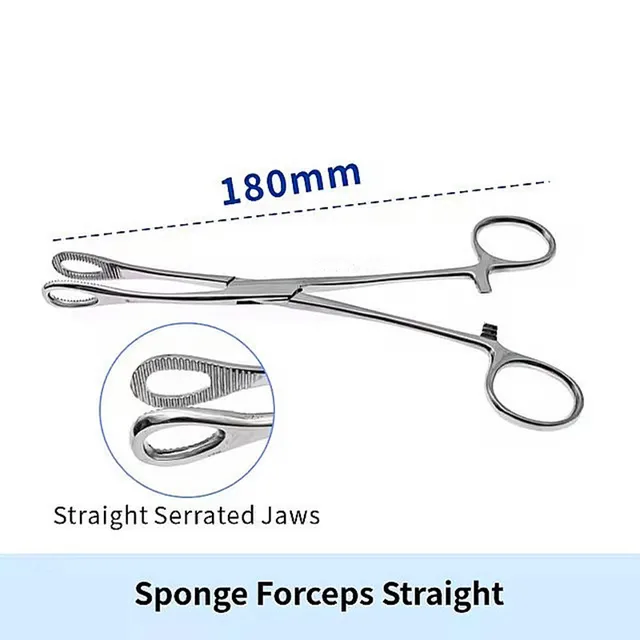 Stainless Steel Veterinary Sponge Forceps (Straight/Curved) 4