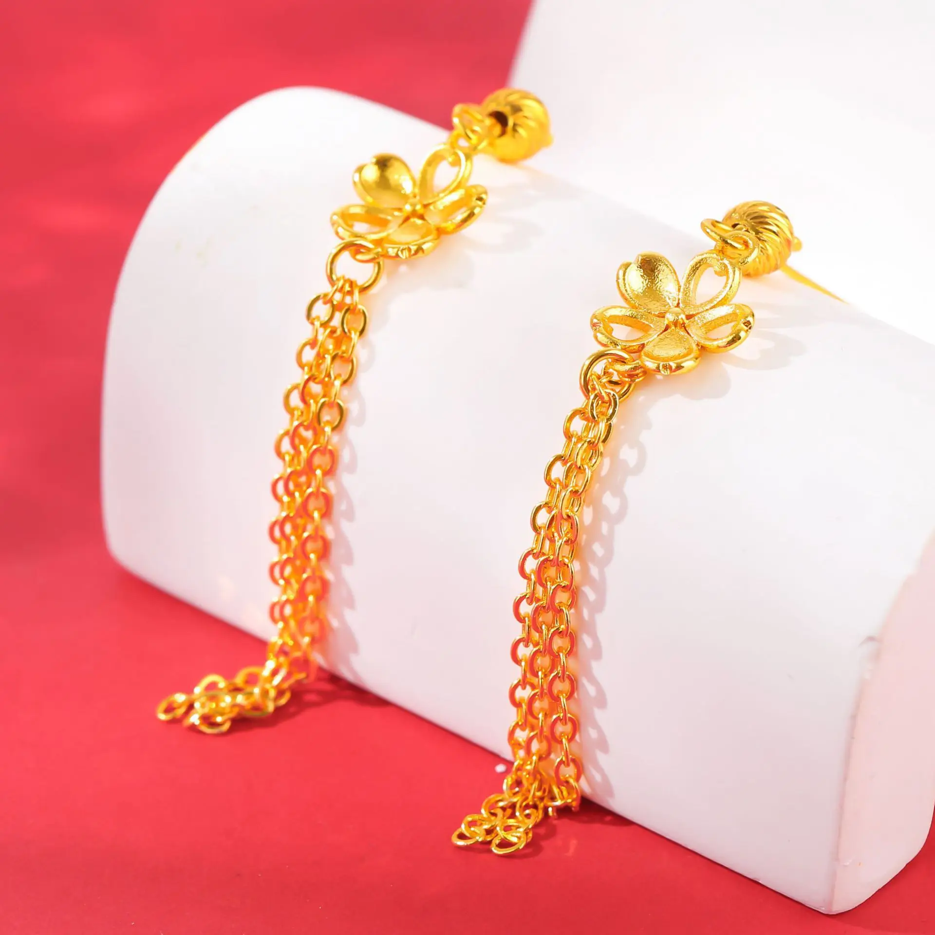 

Real 24k Gold Color Flower Tassel Heart Earrings for Women Delicate Female Wedding Fine Jewelry Luxury Earrings Not Fade