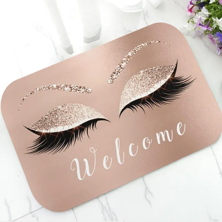 Fashion Rose Gold EyeLash Welcome Mat Bedroom Hallway Entrance Floor Mats Carpet for Living Room Soft Anti-slip Area Rug