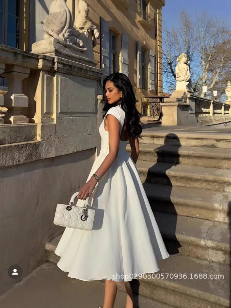 Dress Women Pleated Folds Party Dresses White O Neck Loose High Waist  Summer Ankle Length A Line Vestidos Wedding Y2k Casual - AliExpress  200000345