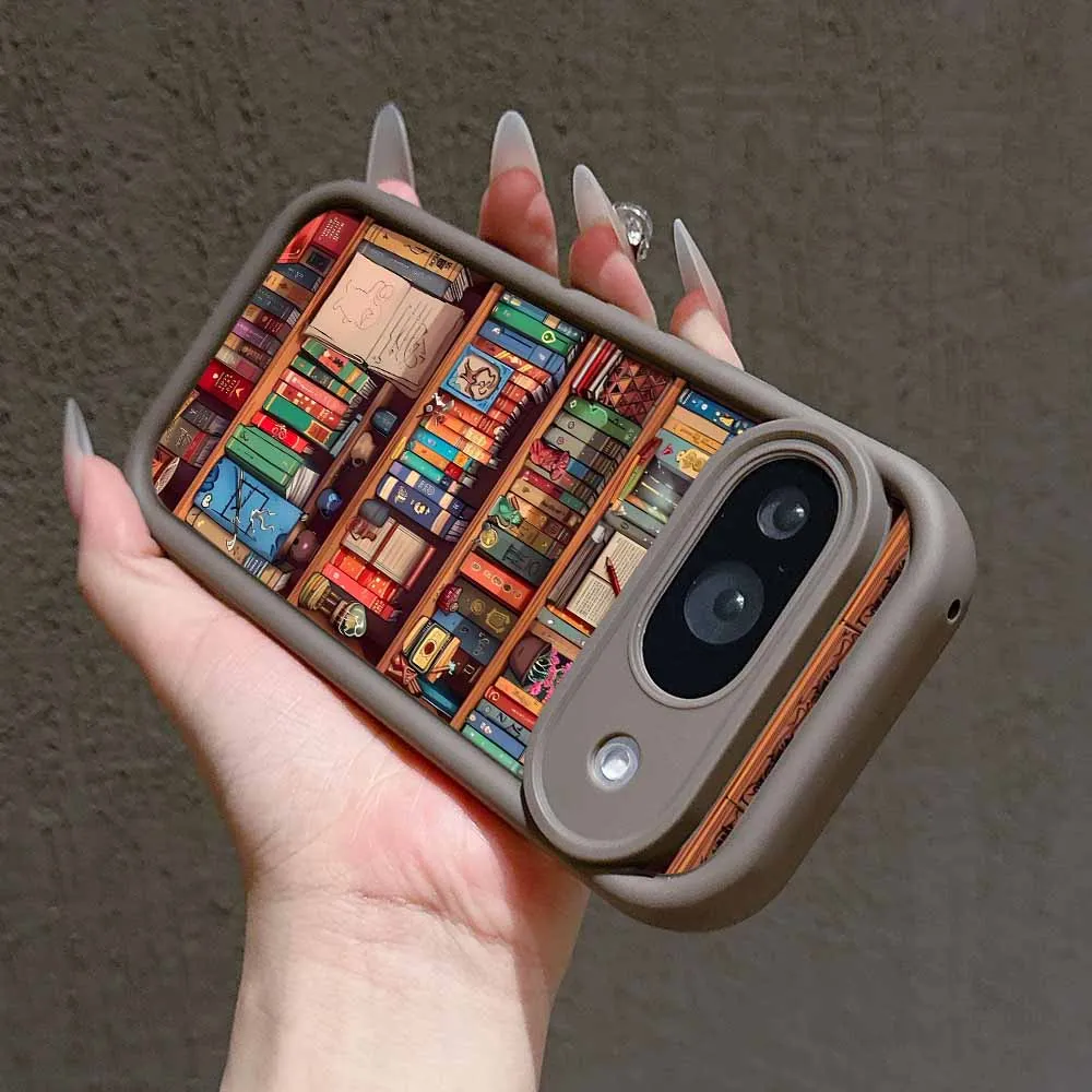 Creative Bookshelf Pattern Cover with Ladder Design and Lanyard for Phones - Soft and Stylish  Phone Case