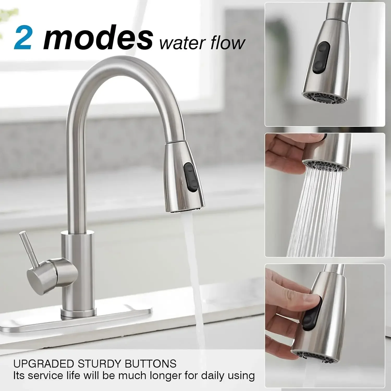 1PC Kitchen Faucets Stainless Steel Pull Out Kitchen Sink Water Tap Deck Mounted Mixer Stream Sprayer Head Hot Cold Taps