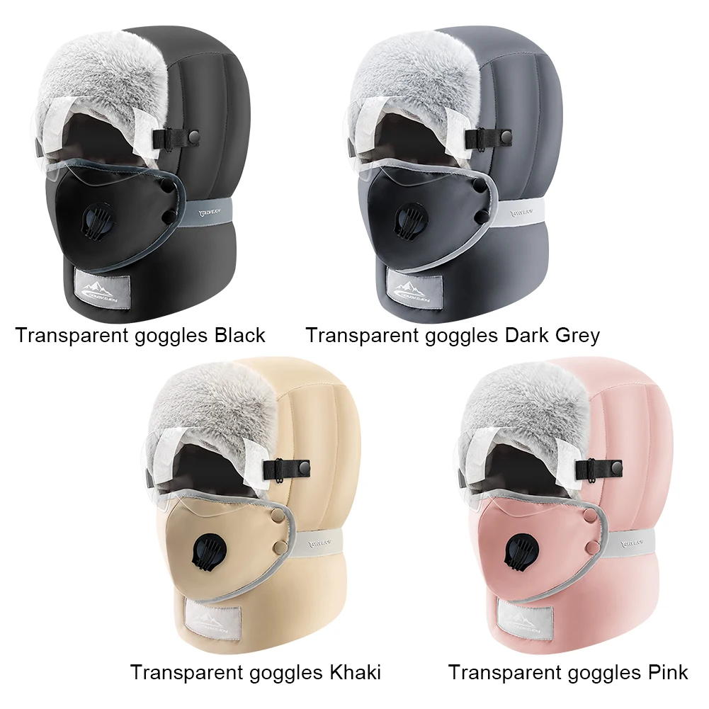 Ski Hat Windproof Winter Skiing Cap with Goggles and Face Mask Ear Protection Hat for Skiing Climbing Cycling
