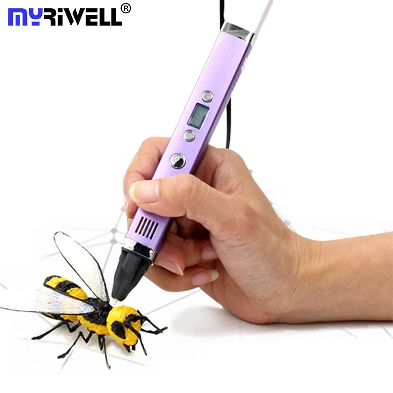 마이리웰 LED 스크린 3D 펜, ABS, PLA, PCL, 1.75mm 필라멘트, USB 충전, 3D 프린팅 펜, 창의적인 장난감 선물, 어린이 디자인