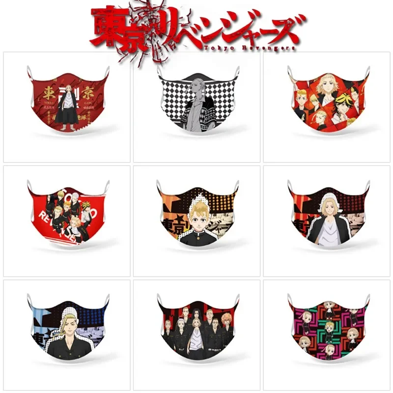 New Tokyo Revengers Printed Mask Anime Periferiche Full-Color Non Marking Ice Silk Dust Mask Fashion Personality Maschere Cosplay