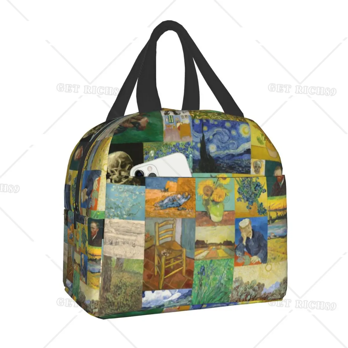

Van Gogh Painting Collage Insulated Lunch Bag for Work School Leakproof Cooler Thermal Starry Night Flowers Lunch Box Women Kid