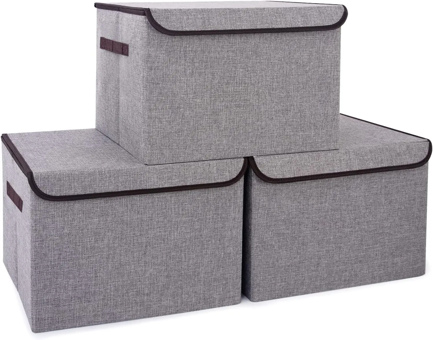 

Large 17" 42 Quarts Collapsible Stackable Storage Bins with Lids [3-Pack] Foldable Fabric Linen Storage Boxes Cube