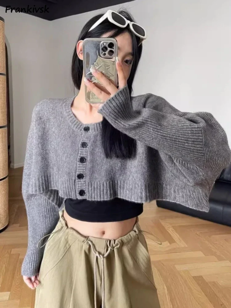 

Solid Cardigan Women Batwing Sleeve Fashion Spicy Girls Cropped Simple Knitted Stretchy Hotsweet Korean Style Round Neck Chic