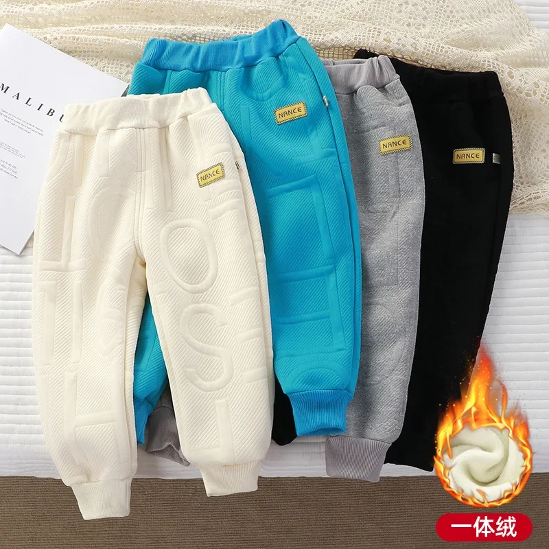 

Kids Long Pants Velvet Fleece Warm Trousers Children Thick Elasticated Pants Winter Cotton Casual Sports Pants Boys Girls 2-10Y