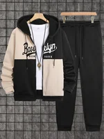 Men’s Autumn Winter Printed Zip Tracksuit Set