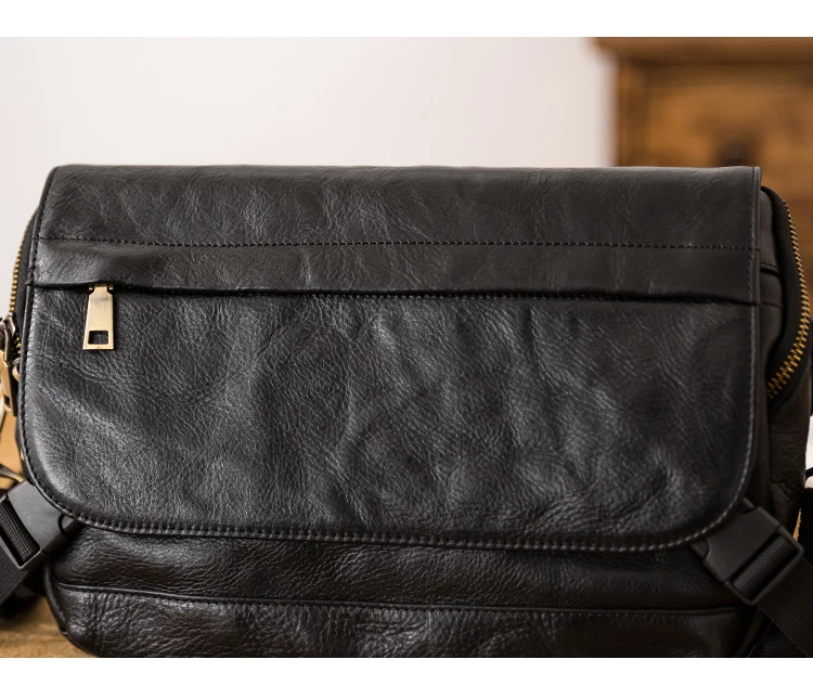 Organisatoren Designer handgemachte pflanzlich gegerbte Rindsleder Männer Umhängetasche Mode Persönlichkeit echtes Leder schwarze Umhängetasche – Detail 9