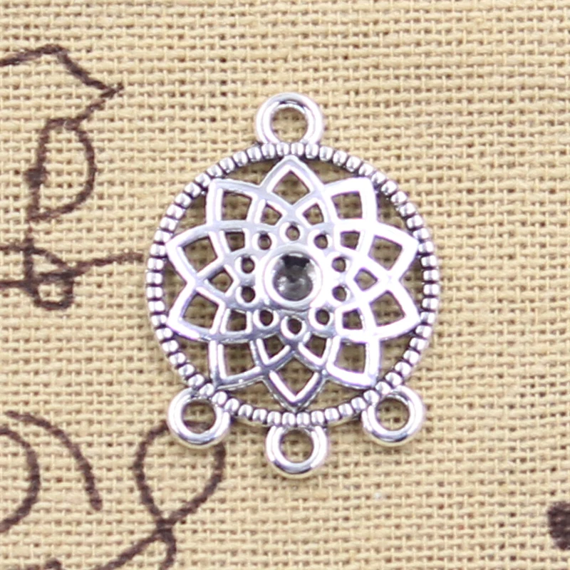 25 Stück Charms Native Dream Catcher Kronleuchter Stecker 24x18mm Antik Silber Farbe Anhänger DIY Herstellung von Erkenntnissen Tibetischer Schmuck