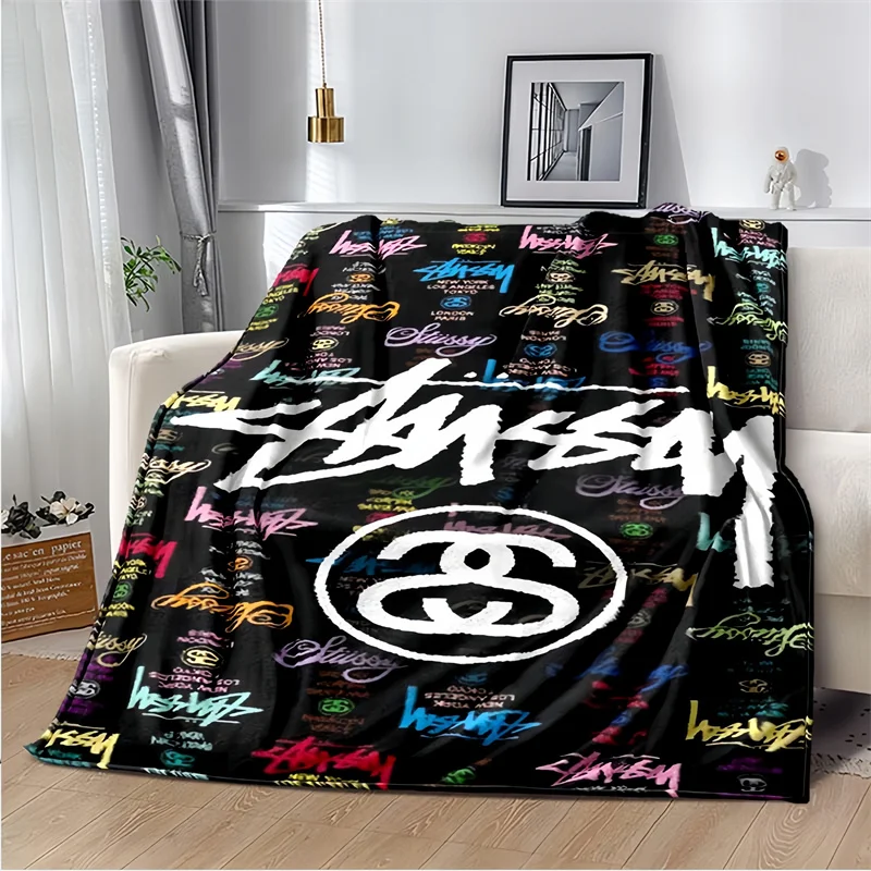 Coperta Di Peluche Stampata S-Stussy Di Marca Alla Moda Di Marca, Coperte Calde Per Ginocchiere Per Auto Da Ufficio Leggere E Calde,