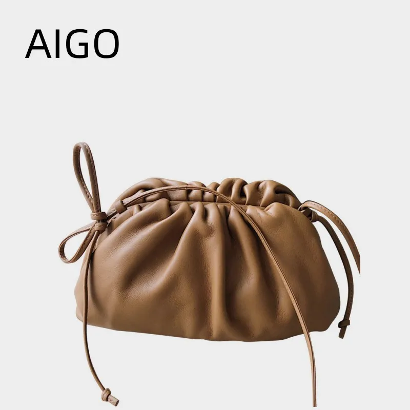 

AIGO Elegant Ladies Famous Luxury Brand Designer Cloud Small Handbag Soft Dumpling Shoulder Crossbody Bags For Women Bolas Hobo