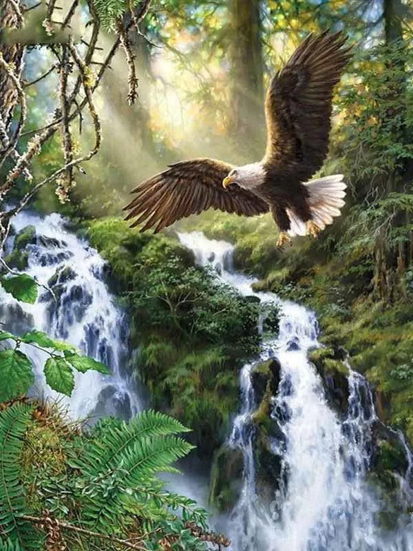 AZQSD Diamond Painting Waterfall Swan Handmade Needlework Home Decor Diamond Scenery Mosaic Cross Stitch Rhinestones Full Kits 