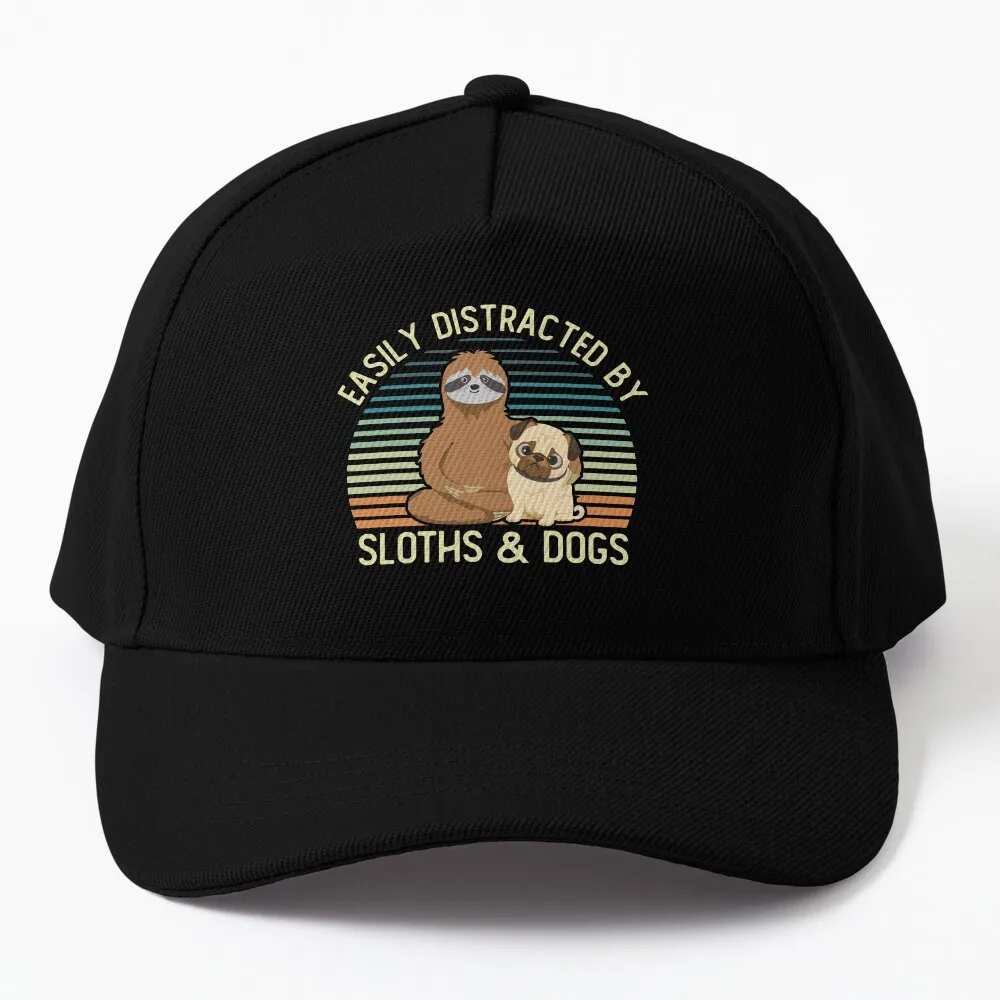 

Vintage Sloth and Dog Funny Easily Distracted By Sloths and Dogs Gift Baseball Cap Luxury Brand Hood Cap For Women Men's
