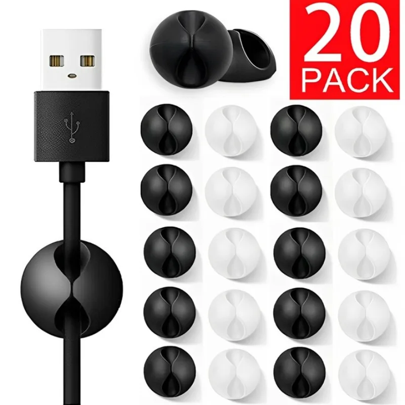 20/10/5/1Pcs สายคลิป Winder ซิลิโคนสายโต๊ะจัดเก็บสายไฟสายไฟสําหรับรถ USB ชาร์จแท็บเล็ตลวด 1