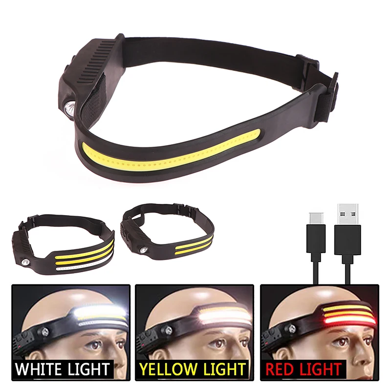 

New Super Bright Waterproof Headlamp Head Led Light Sensor HeadLight USB Rechargeable Head Torch Light Front Head Flashlight COB