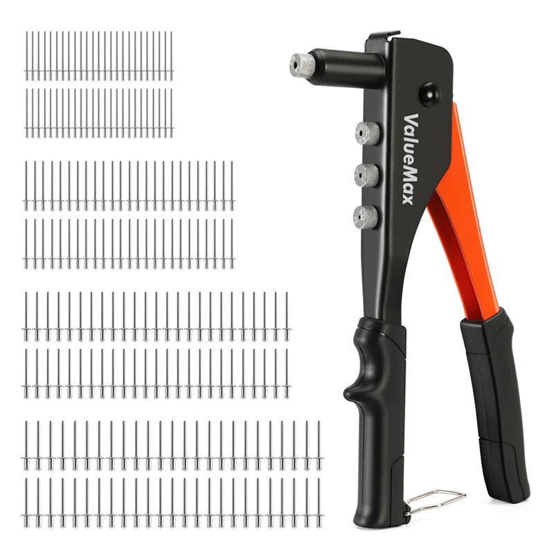 ValueMax Hand Tool Riveter Set Professional Manual Rivet Gun Tool Home Repair And DIY With 200 Rivets 2.4mm 3.2mm 4.0mm 4.8mm