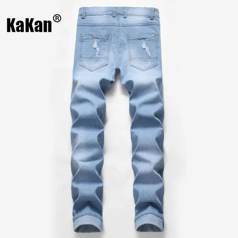 Kakan - New European and American distressed jeans for men's wear, worn out high street trend straight leg long jeans K36-995