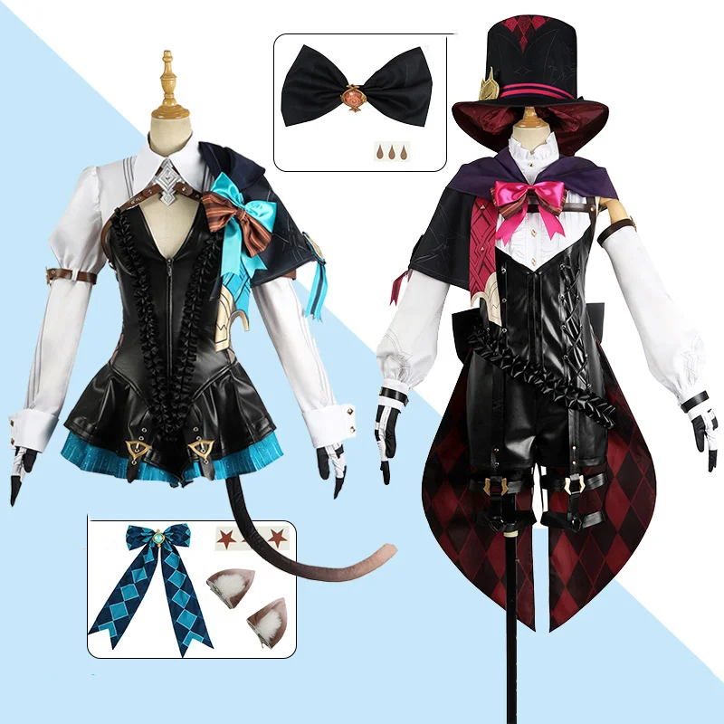 

Genshin Impact Lynette COSPLAY Clothing Toys Fontaine Lyney Games Leather Magician Uniforms Gloves Twins Halloween Party
