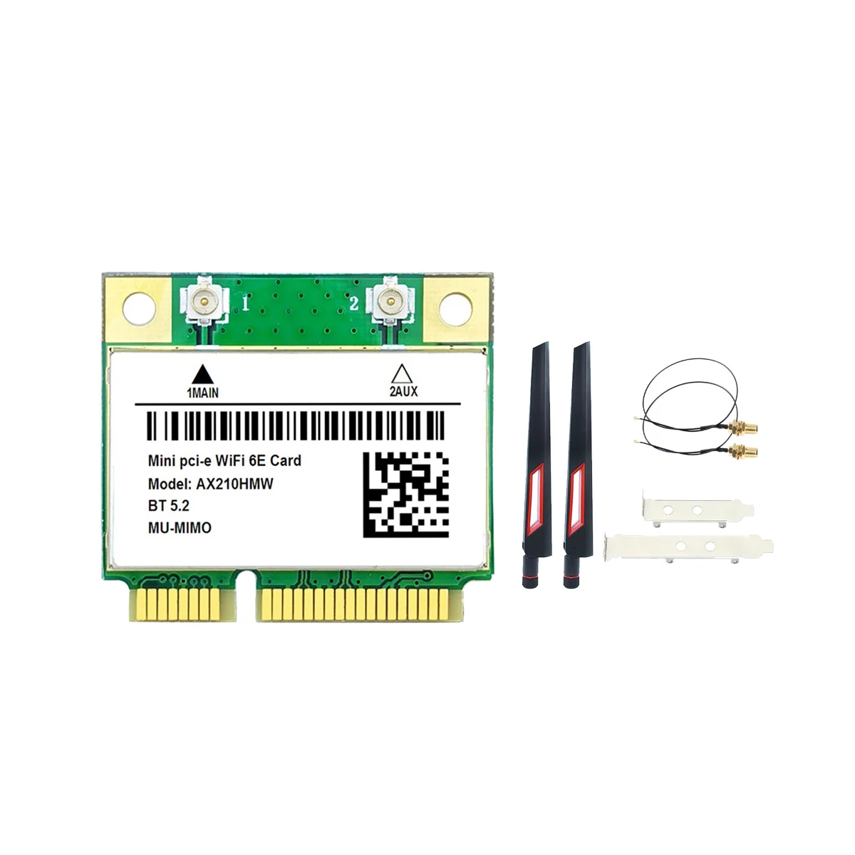 

AX210HMW WiFi Card+Antenna Set WiFi 6E Mini PCI-E AX210 802.11Ax/Ac 2.4G/5G/6Ghz BT5.2 Wireless Adapter for Laptop