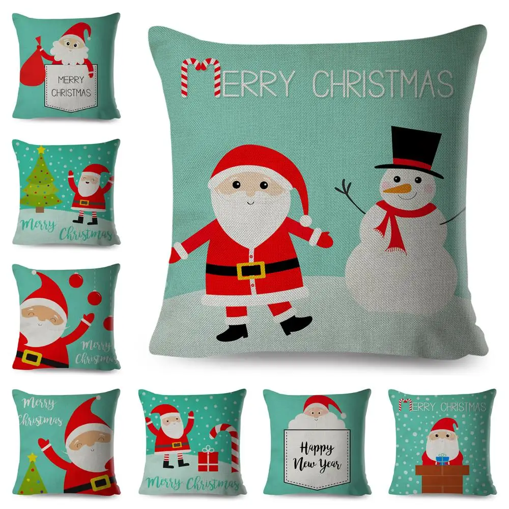 

Merry Christmas Cartoon Santa Snowman Throw Pillow Case Cushion Cover Home Living Room Decorative Pillows For Sofa Bed Car 45*45