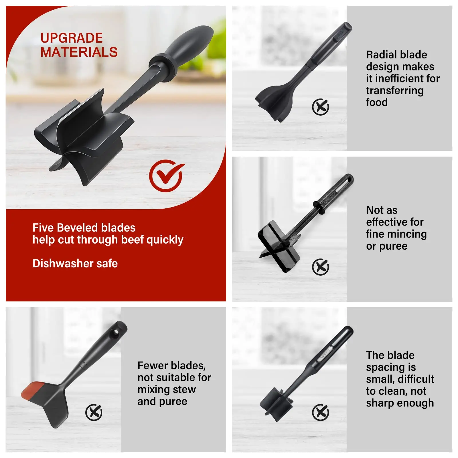 Premium Heat Resistant Nylon Meat Chopper Tool, Masher, Meat Fork, Ground Beef, Ground, Turkey, Non Stick