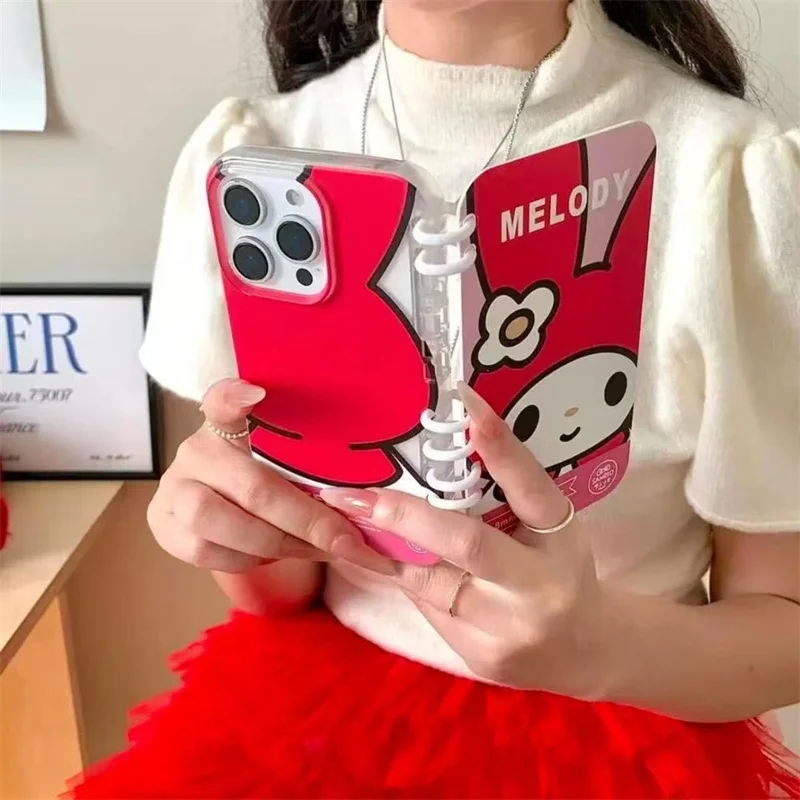 Sanrio 3D Cartoon Flip Notebook Kitty My Melody Phone Holder Case for A35 25 A15 A14 A05 A04S A04 M13 S23 S24 S25 Ultra Cover