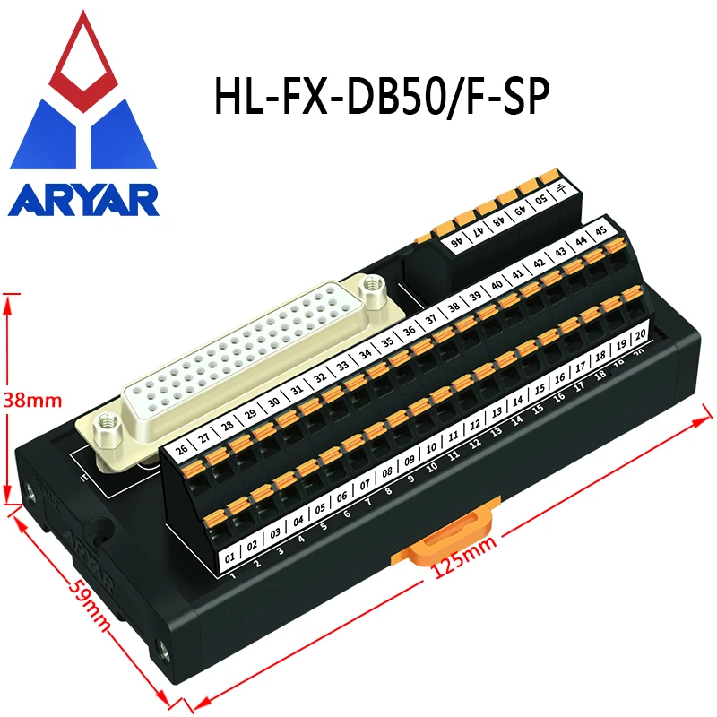 High-Speed Shielded Industrial Control Terminal Block Cable - DB50 Data Extension, 3-Row Male-to-Female Connection