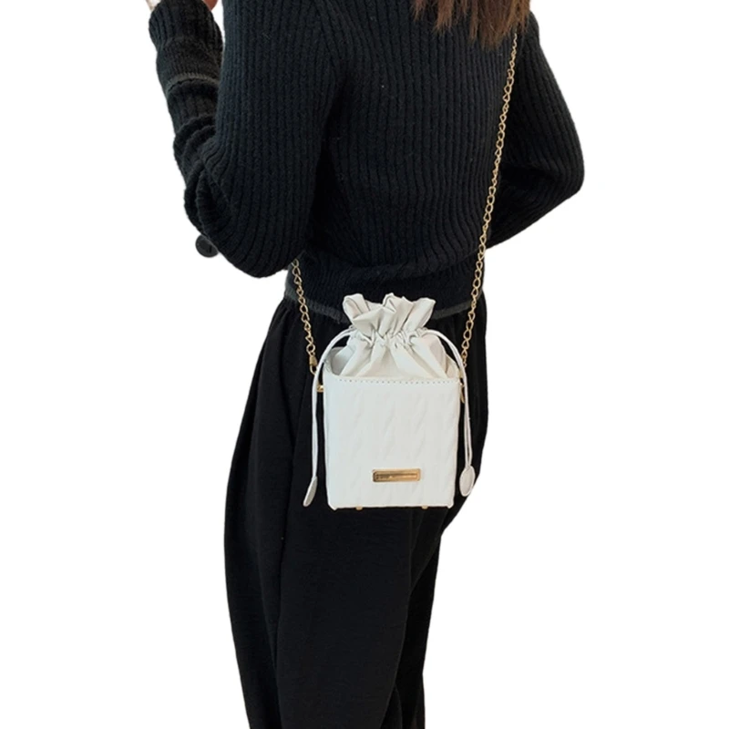 Crossbody Bag for Girl Women Versatile Shoulder Bag Mini Square Bag Drawstring Bag Simple Chain Bag Fashion Trendy Bag