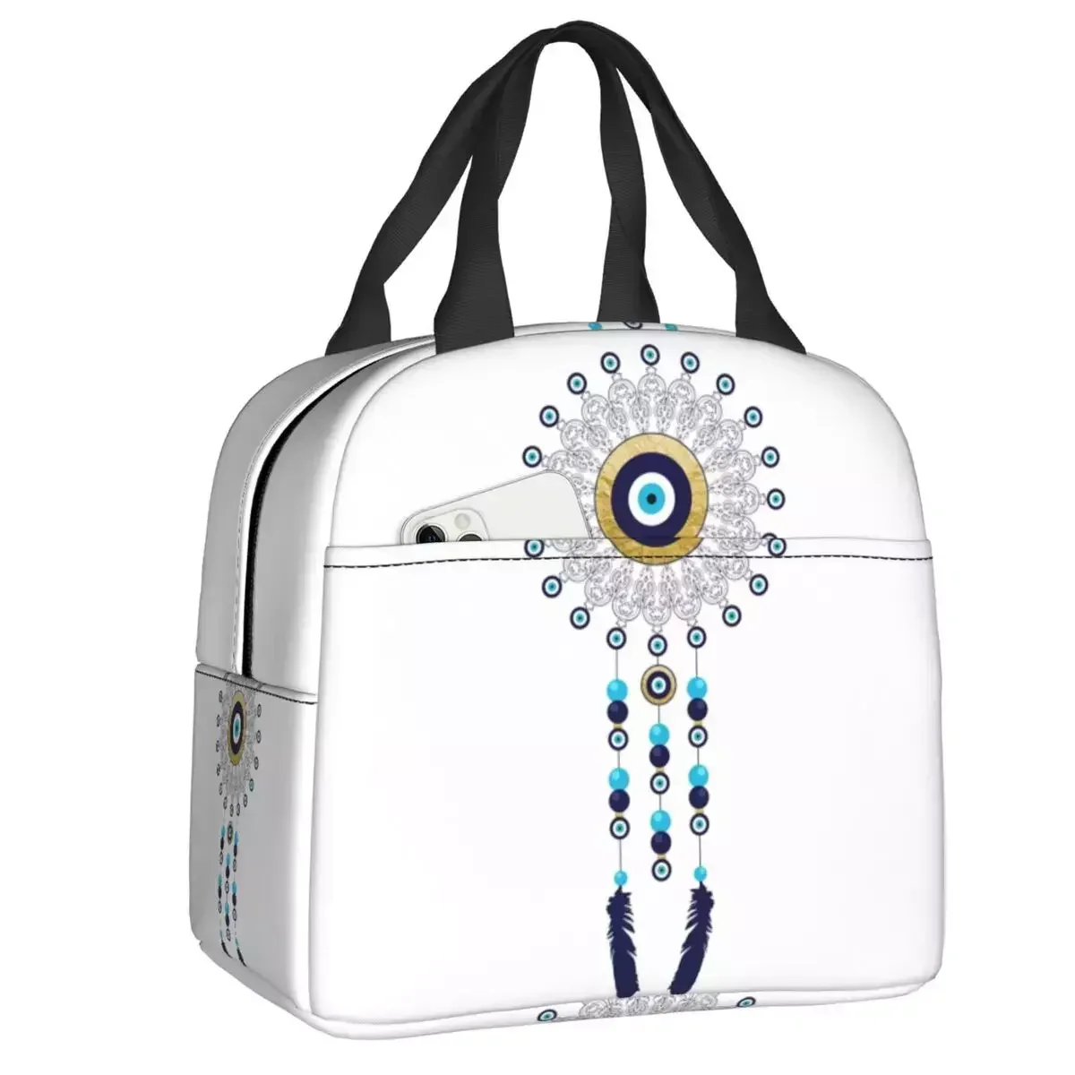 

2024 New Boho Chic Evil Eye Mandala Dream Catcher Insulated Lunch Bag Outdoor Picnic Leakproof Cooler Thermal Bento Box Children