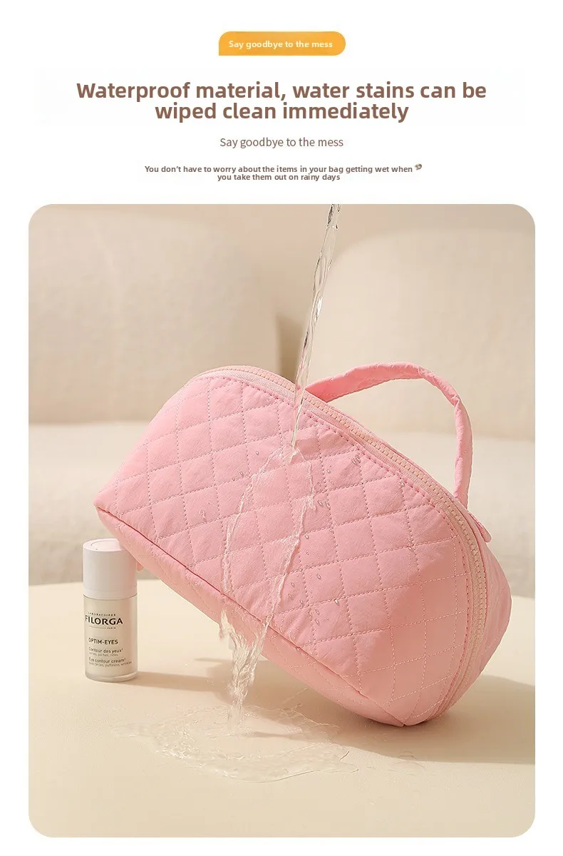 Luxuriöse Gesteppte Kosmetiktasche für Damen, Große Kapazität Make-up Organizer, Reise-Toilettentasche mit Griff – Detail 7
