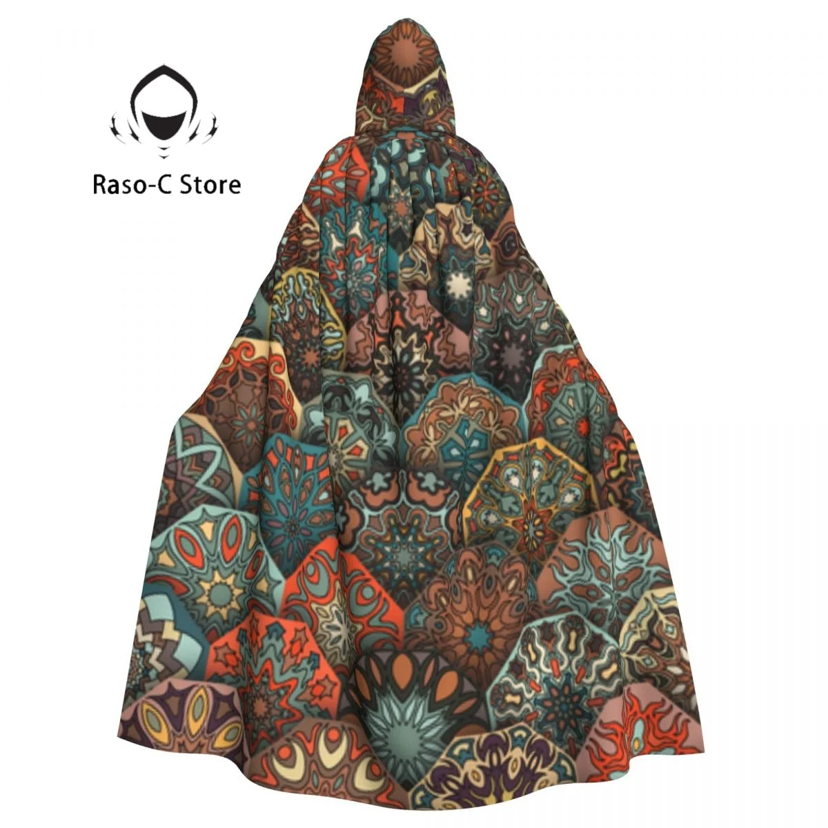 

Vintage Floral And Mandala Hooded Cloak Polyester Unisex Witch Cape Costume Accessory