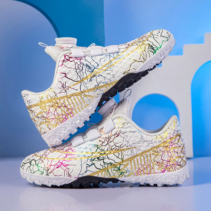 Children Football Shoes Rotary Buckle TF Ankle Boots Non Slip Boys And Girls Five a Side Kids Soccer Indoor Training Sneakers