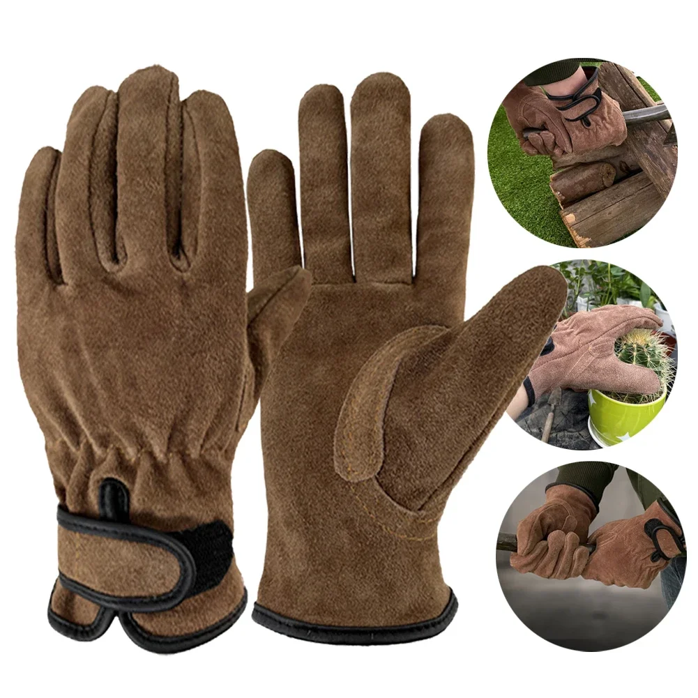 1Pair Garden Work Glove Cowhide  Breathable Garden Gloves Thorn Proof Ladies Flower Garden Safety Mittens for Weeding Pruning 2