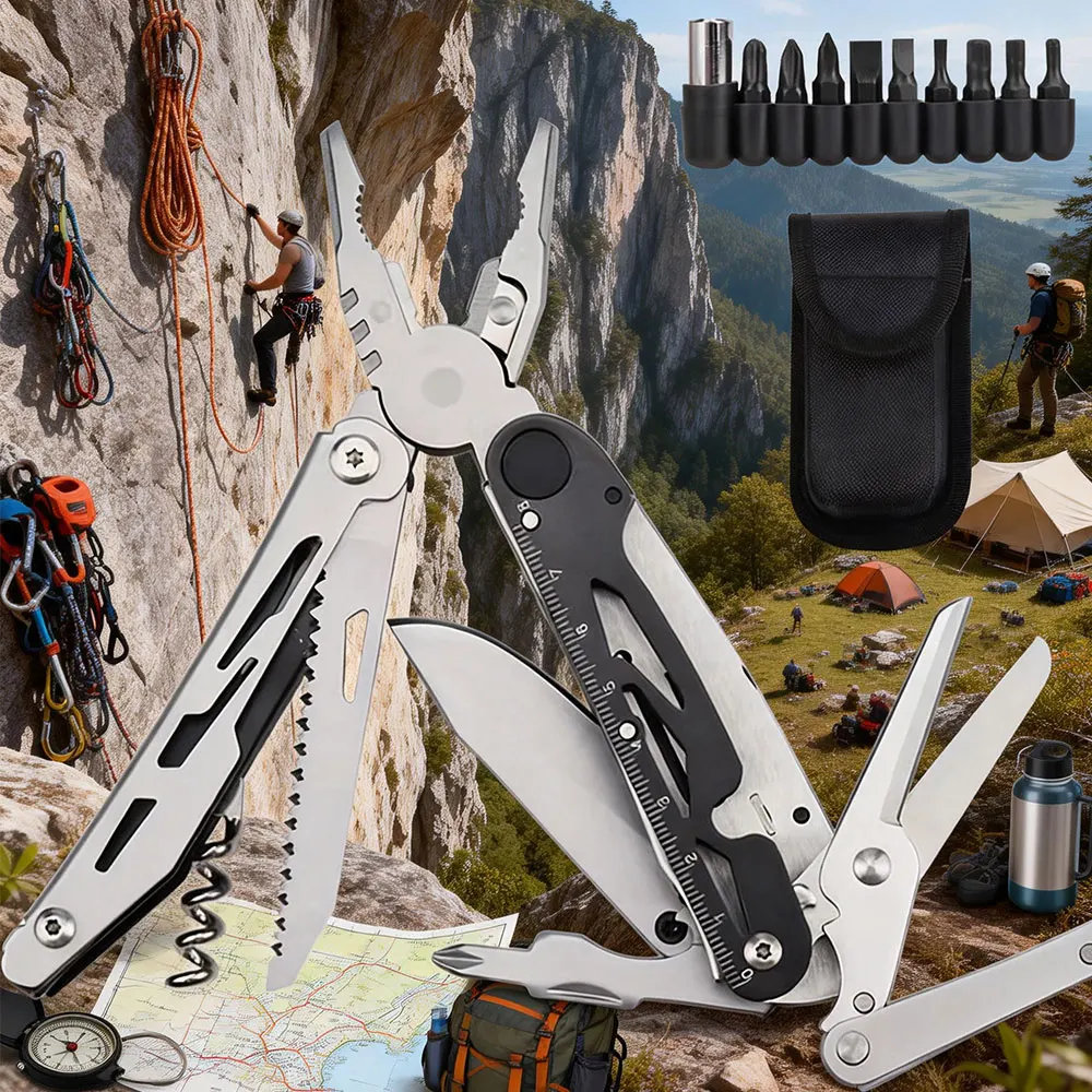 JSJM Multifunctional Hand Tool Pliers Folding Knife Scissors Plier Saw Outdoor Camping EDC Equipment Folding Multitool