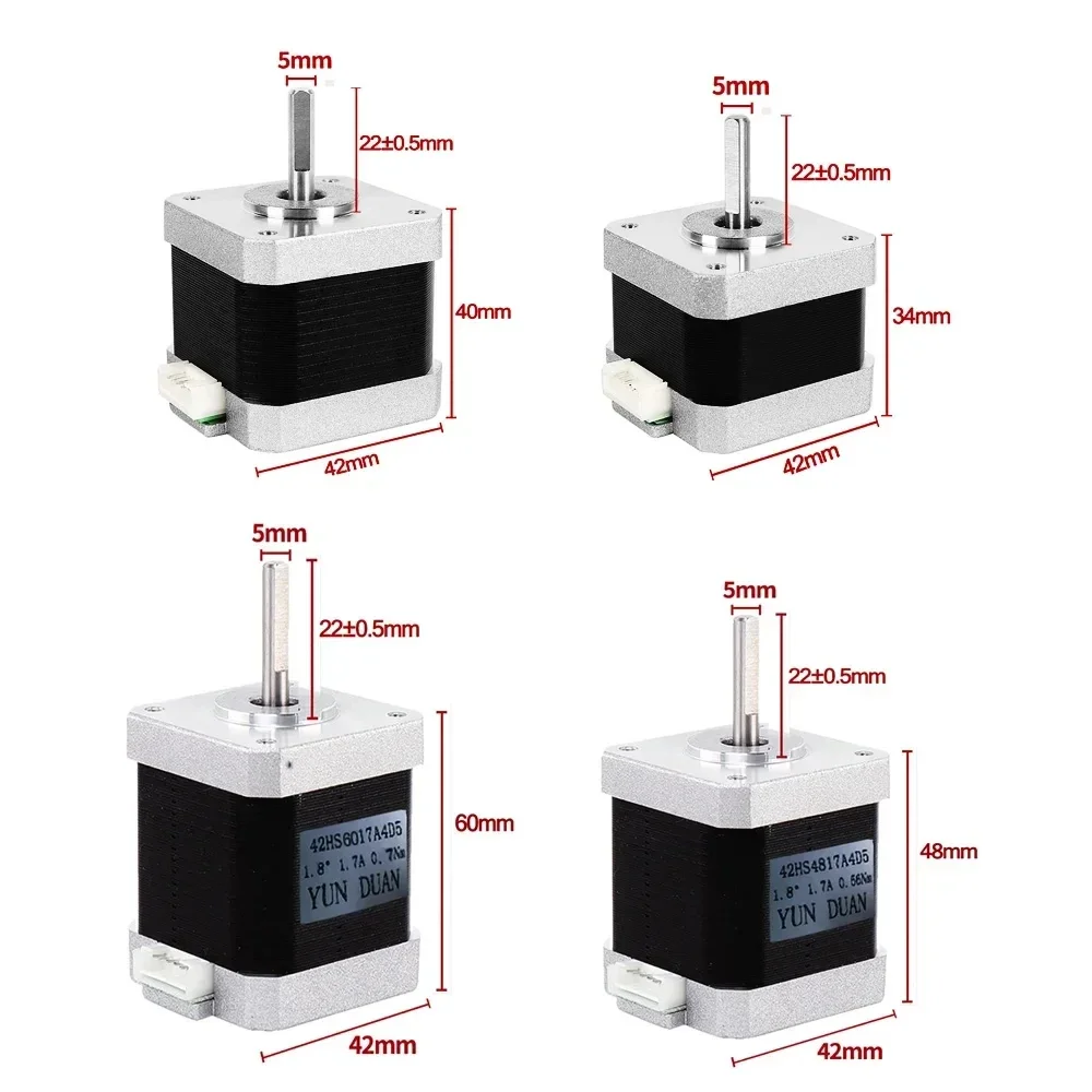 Nema17 42mm Open-loop Stepping Motor 2PH 34/40/48/60mm Length 4-Lead 0.28/0.42/0.56/7Nm 1/3/5PCS for DIY 3D Printer stepper motor