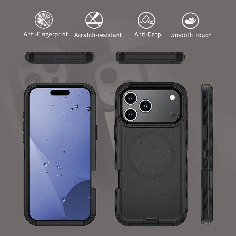 Shockproof Defender Armor Box with MagSafe Compatibility - Anti-Drop Hard Phone Case with Clip