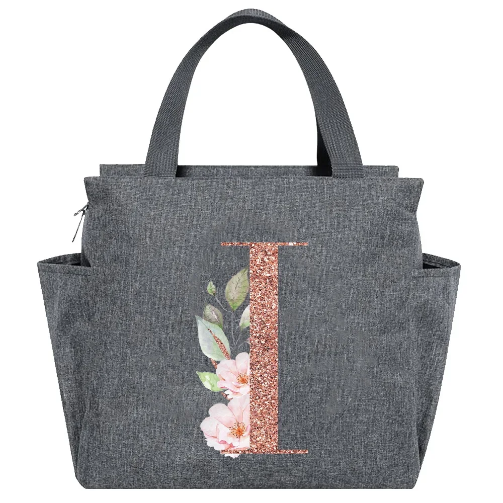 Rose Gold Insulated Lunch Tote with Letter Print