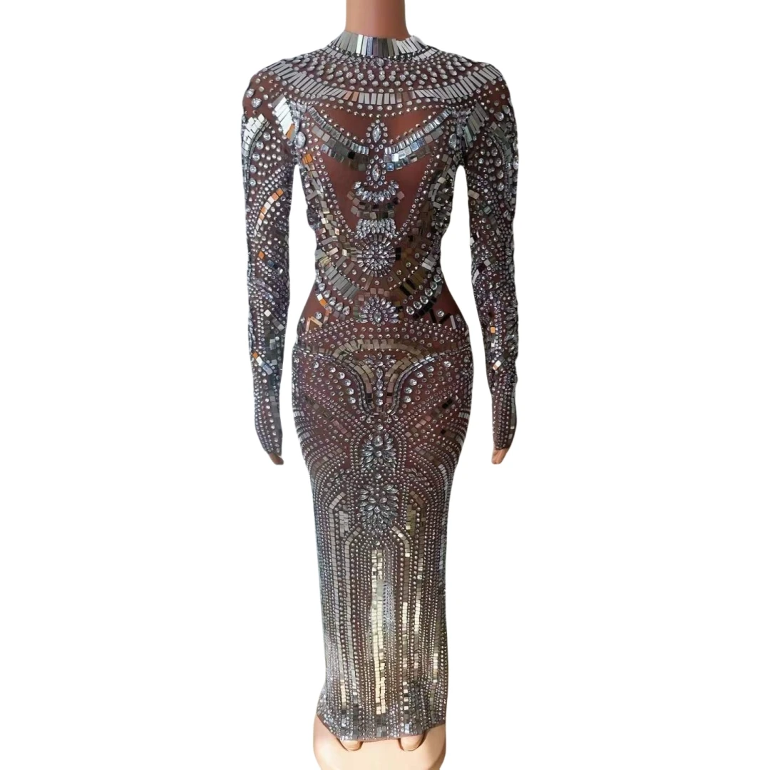 

Sequins Crystals Hot Drilling Process Rhinestone Long Dress For Women Birthday Evening Prom Night Out Wedding Dressy Drag Queen