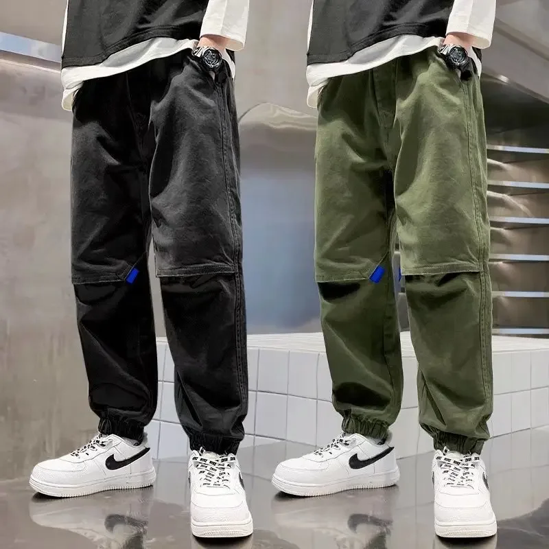 

New Summer Children Pants Little Boys Trend Hip Hop Bind Feet Long Pants Handsome Fried Street Children Work Pants 110-170cm