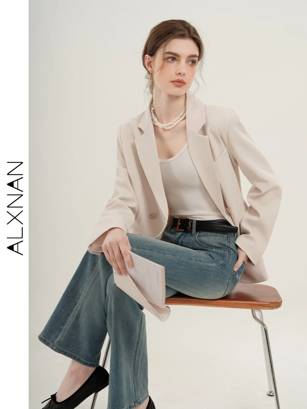 ALXNAN 2024 Spring New Commuting Loose Leisure Fashion Suit Lapel Loose Single Breasted Blazer Office Lady Clothes  T01110