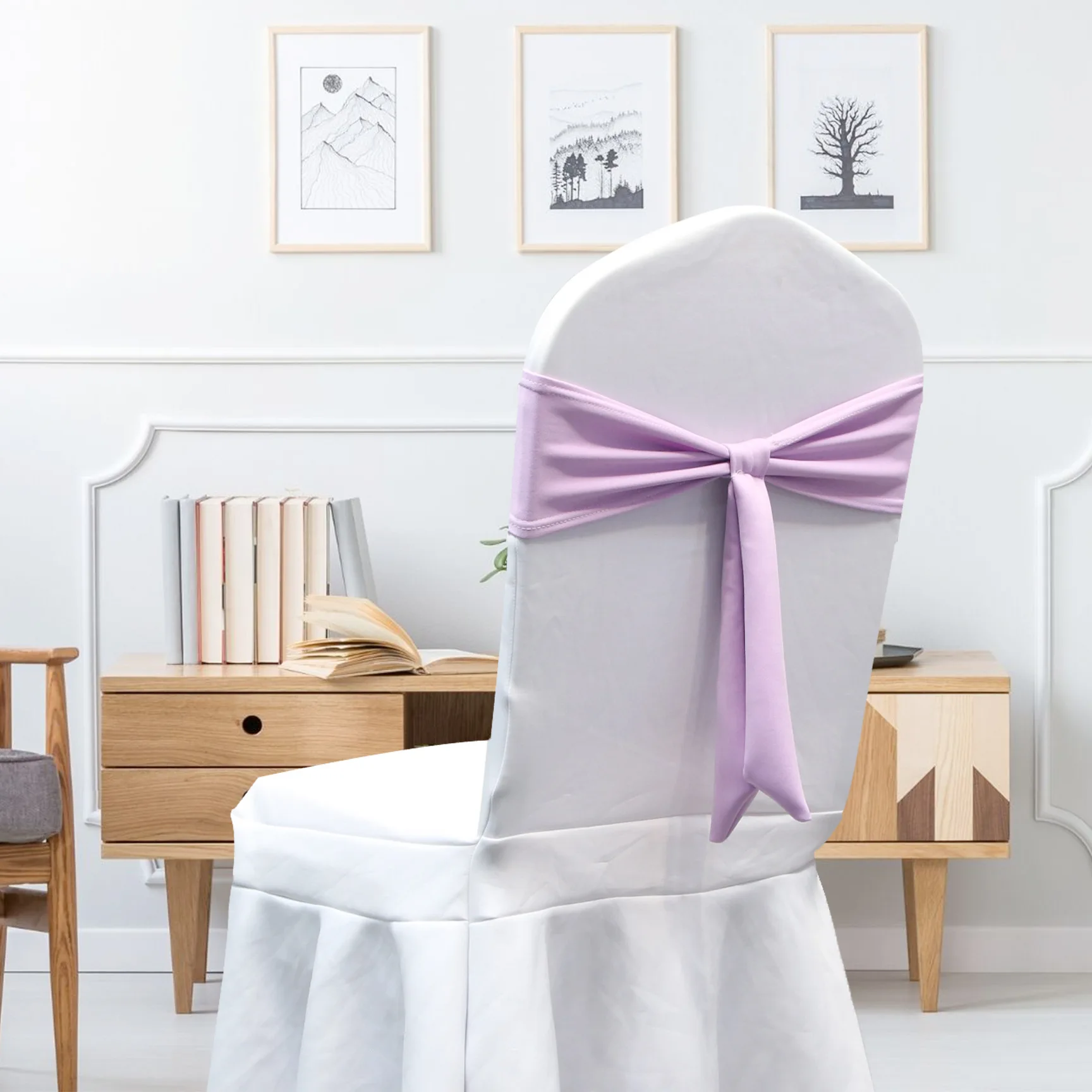 

5pcs New thickened stretch bow untied chair strap wedding decoration seatback flower hotel banquet decoration 5 pieces