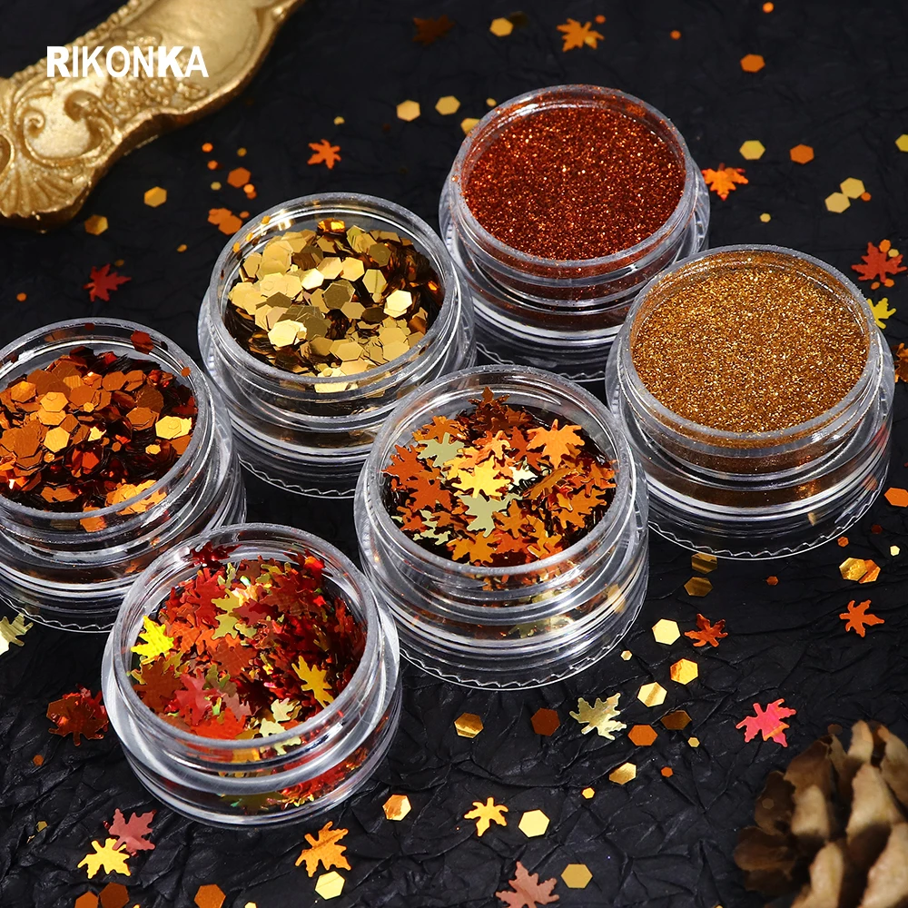 Autumn Golden Maple Leaf Nail Art Sequins & Glitter Set