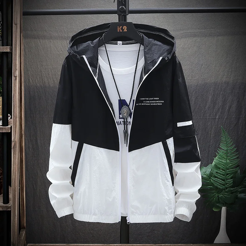 Sun Protection Jacket Men Summer Shirt Hood Windproof Breathable Letter Print Cardigan
