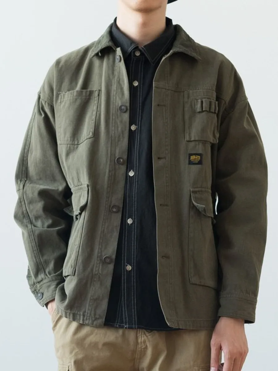 

Джинсовая куртка-карго для мужчин и женщин, винтажная армейская зеленая куртка из денима, пальто в стиле Харадзюку, корейская мода, повседневная рабочая одежда в стиле милитари, весна-осень