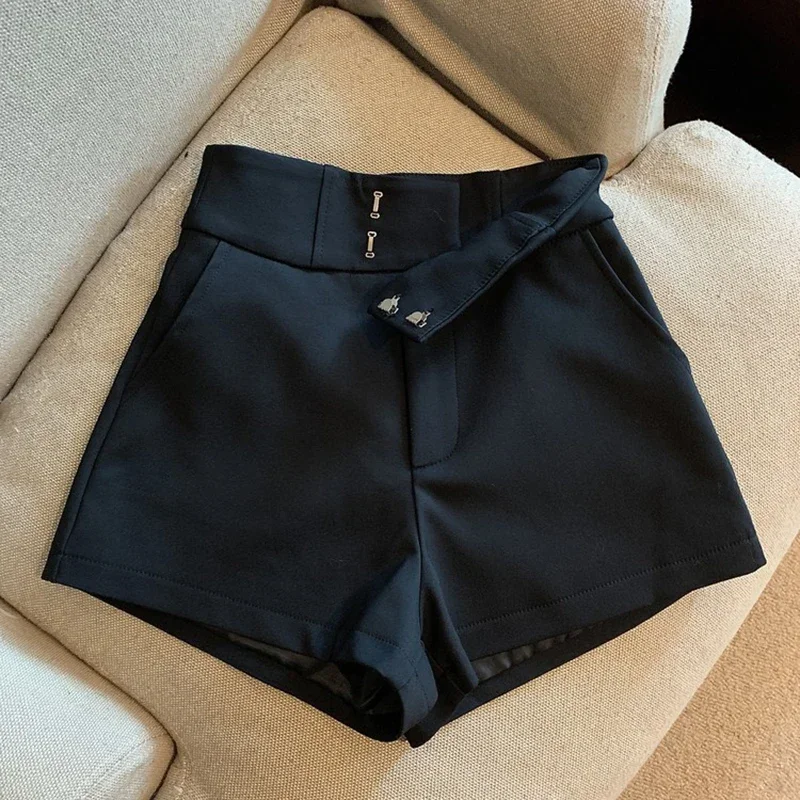 Elegant Suit Shorts Women Solid High Waist Wide Leg Shorts Office Lady Korean Fashion Black White Simple All Match Short Pants