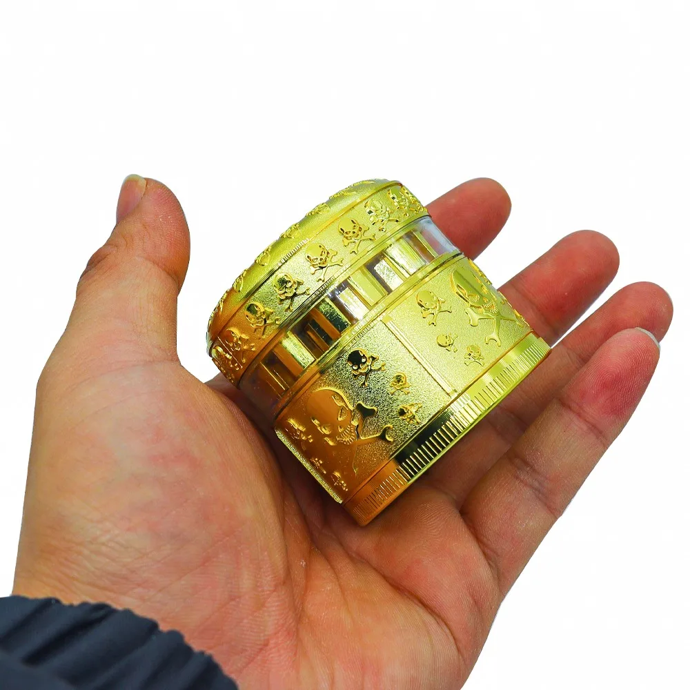 52mm Gold Skull Shaped Grinder 4 Layers of Metal Herb Manual Grinder Small and Compact